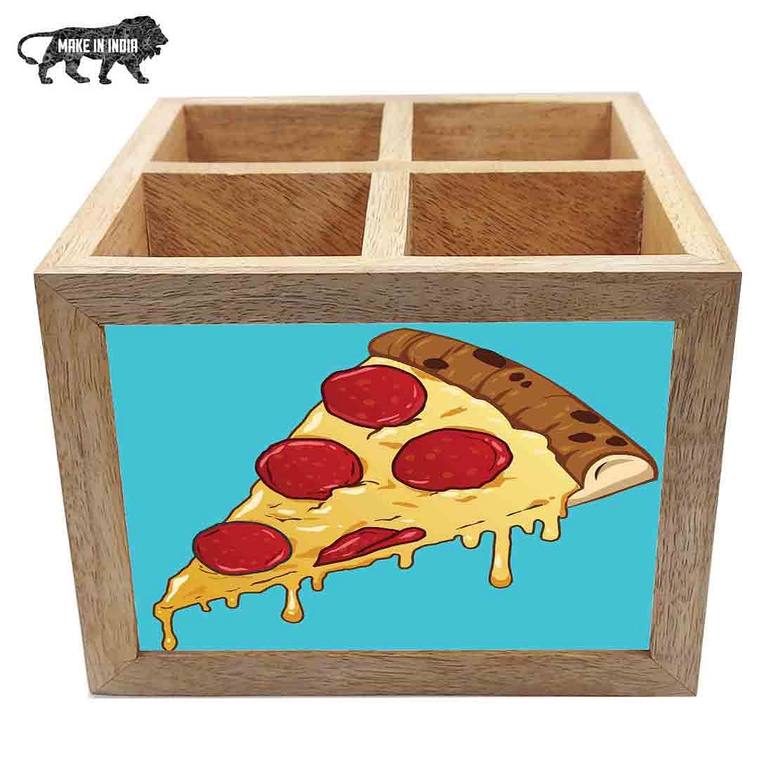 Natural Wooden Cutlery Stand for Dining Table Organizer - Pizza - Image 5