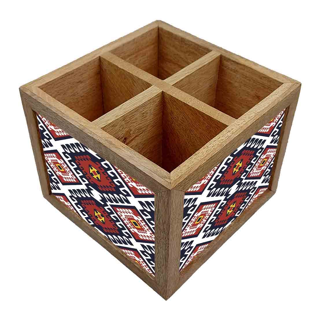 Natural Wooden Cutlery Holder -  Diamond Pattern - Image 2
