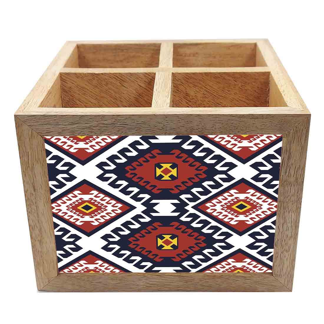 Natural Wooden Cutlery Holder -  Diamond Pattern - Image 3