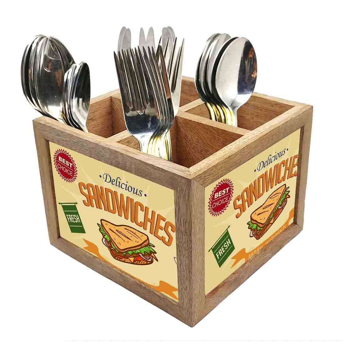 Natural Wooden Spoon Holder Stand for Dining Table Organizer - Sandwiches