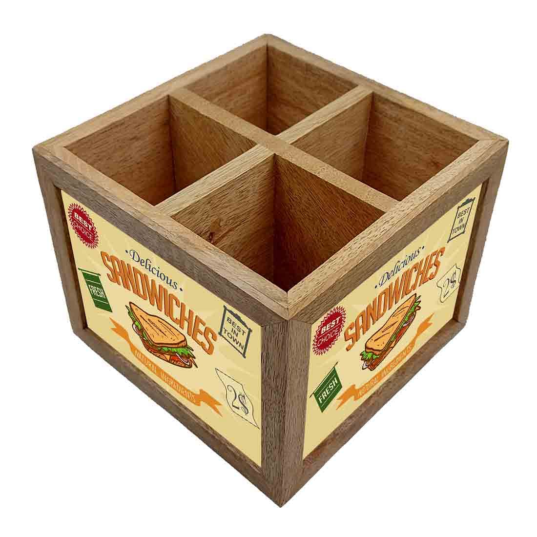 Natural Wooden Spoon Holder Stand for Dining Table Organizer - Sandwiches - Image 2
