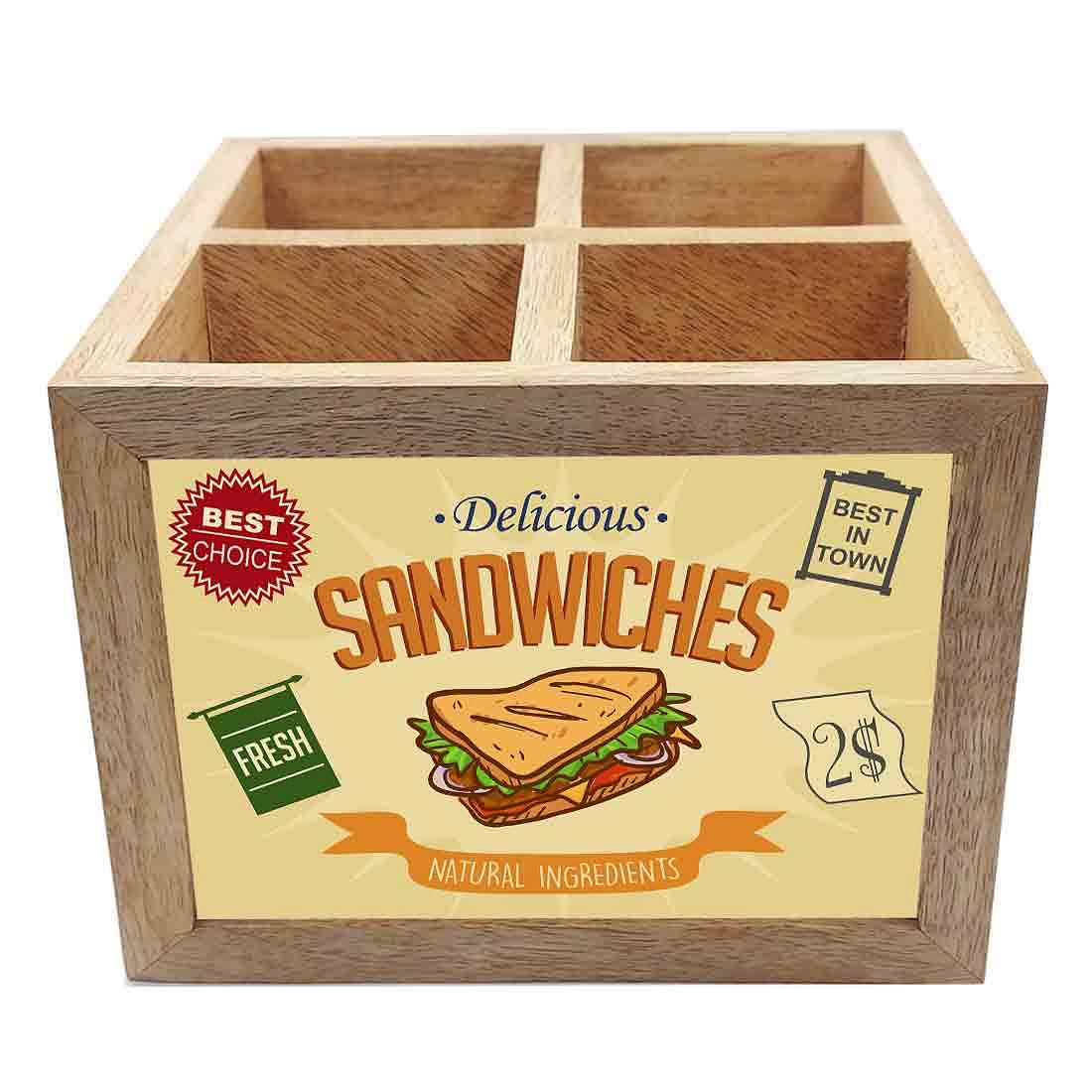 Natural Wooden Spoon Holder Stand for Dining Table Organizer - Sandwiches - Image 3