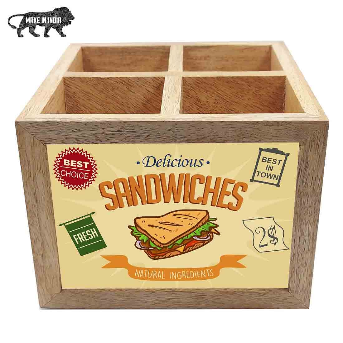 Natural Wooden Spoon Holder Stand for Dining Table Organizer - Sandwiches - Image 5
