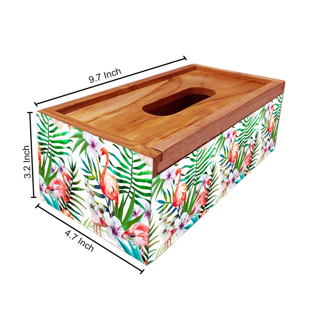 Wooden Rectangular Tissue Holder for Bathroom - Floral - Image 5