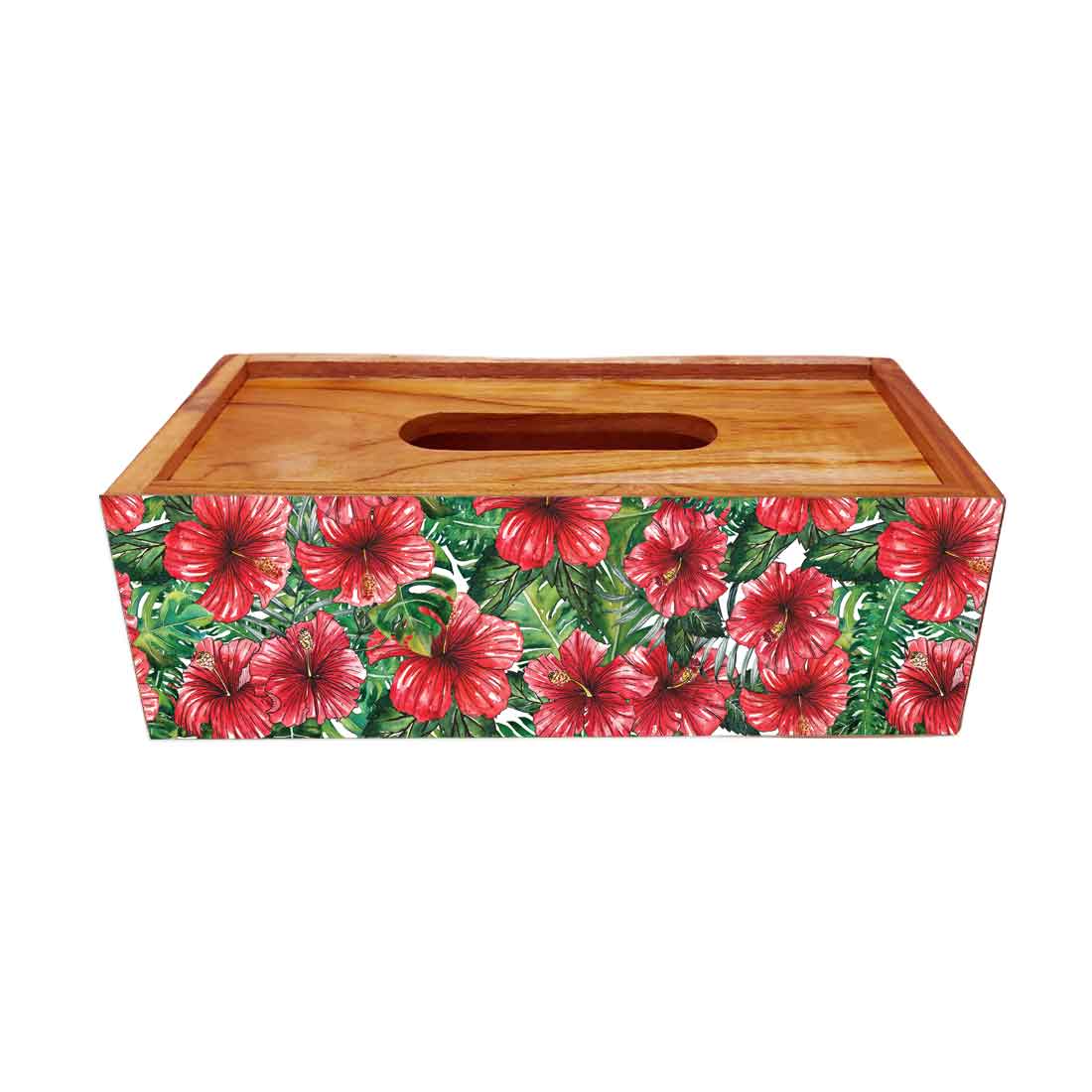 Wooden Designer Tissue Paper Holder for Bathroom - Hibiscus - Image 3