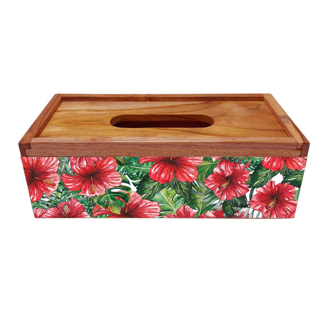 Wooden Designer Tissue Paper Holder for Bathroom - Hibiscus - Image 4