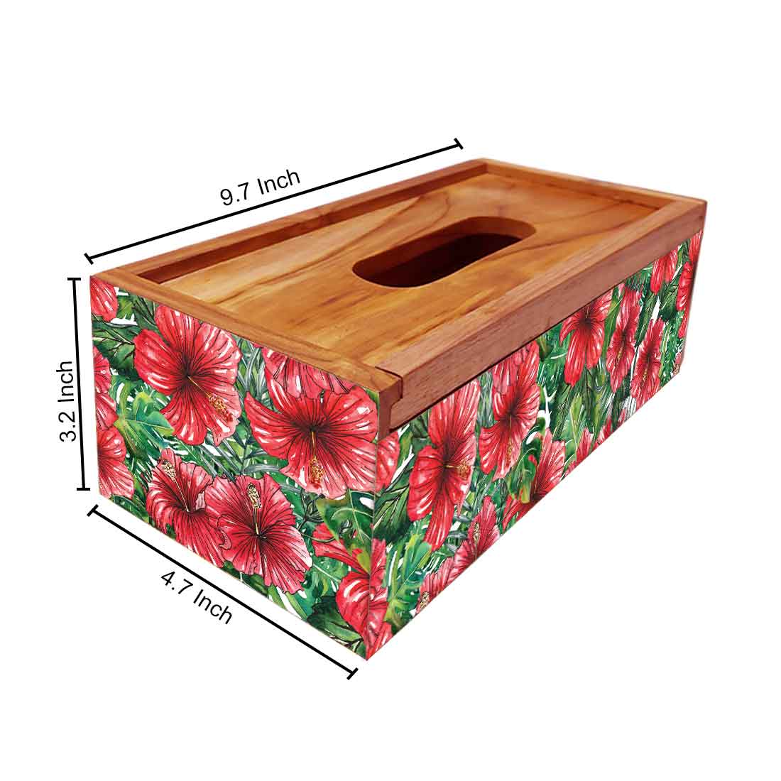 Wooden Designer Tissue Paper Holder for Bathroom - Hibiscus - Image 5