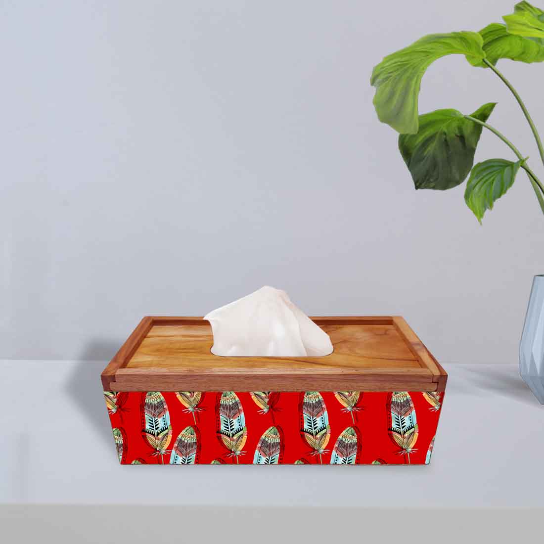 Wooden Tissue Dispenser Stand for Office Home - Feather - Image 2