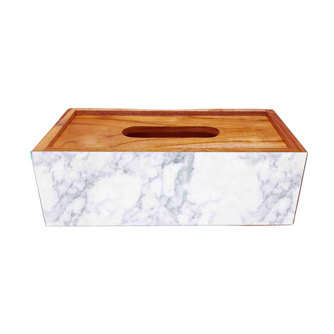 Wooden Tissue Box Cover Holder for Office Car - White Marble - Image 3