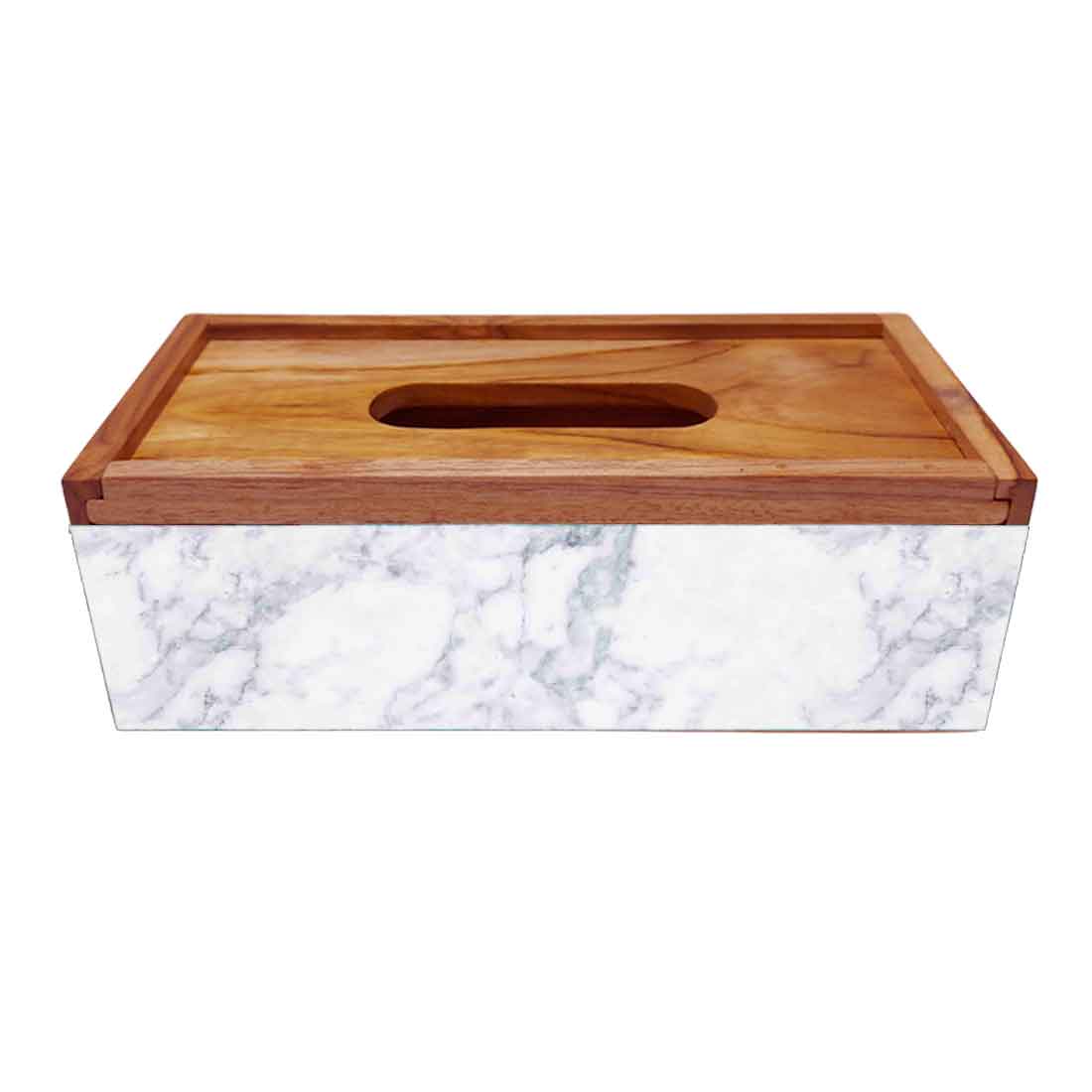 Wooden Tissue Box Cover Holder for Office Car - White Marble - Image 4