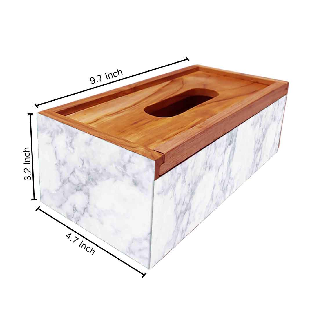Wooden Tissue Box Cover Holder for Office Car - White Marble - Image 5