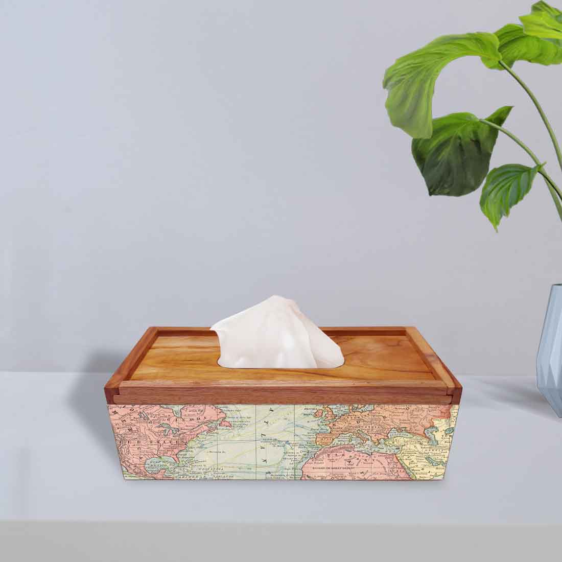 Wooden Rectangular Tissue Dispenser Stand for Office Home - Image 2
