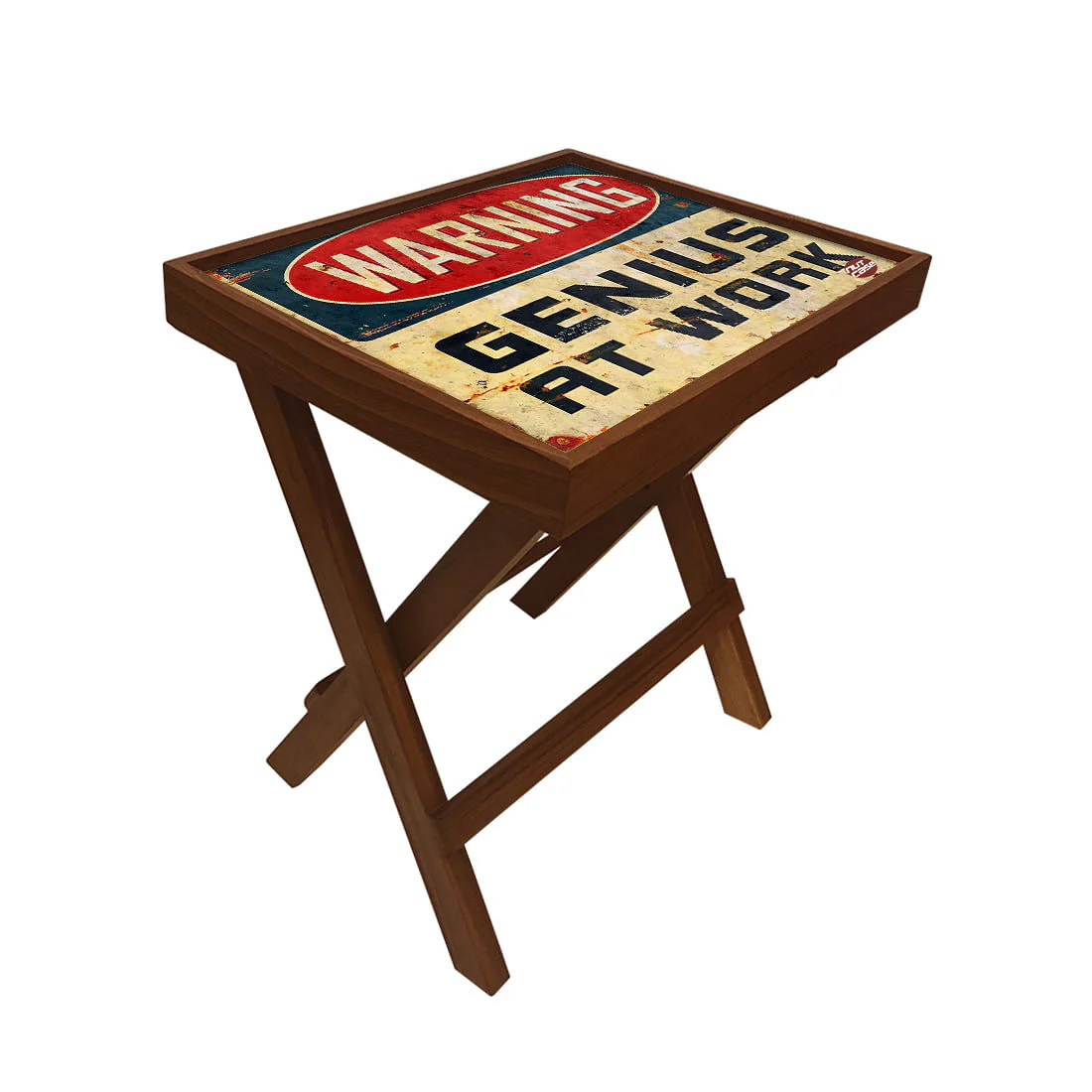 Folding Side Table - Teak Wood -Warning Genius At Work - Image 3