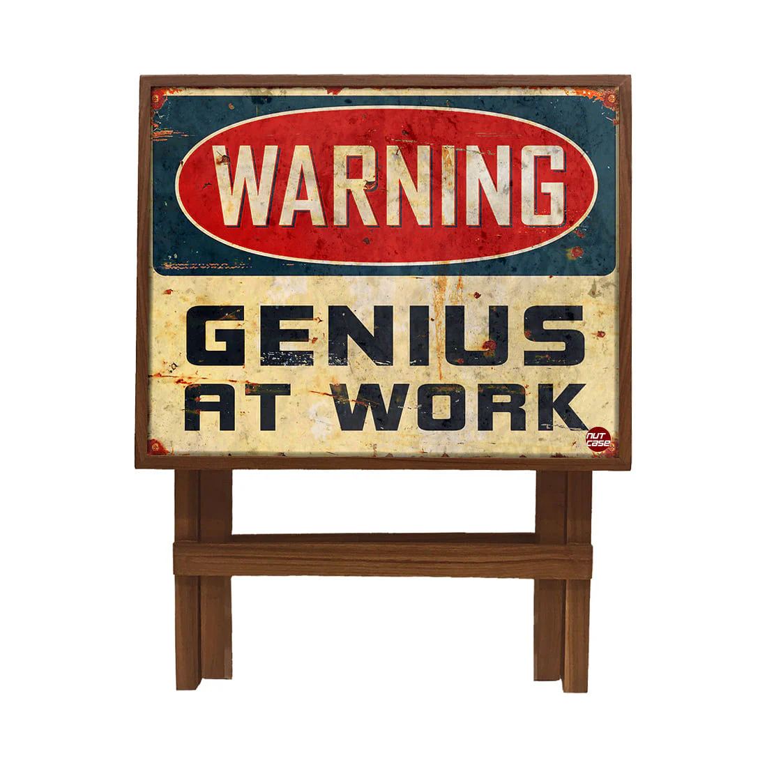 Folding Side Table - Teak Wood -Warning Genius At Work - Image 4