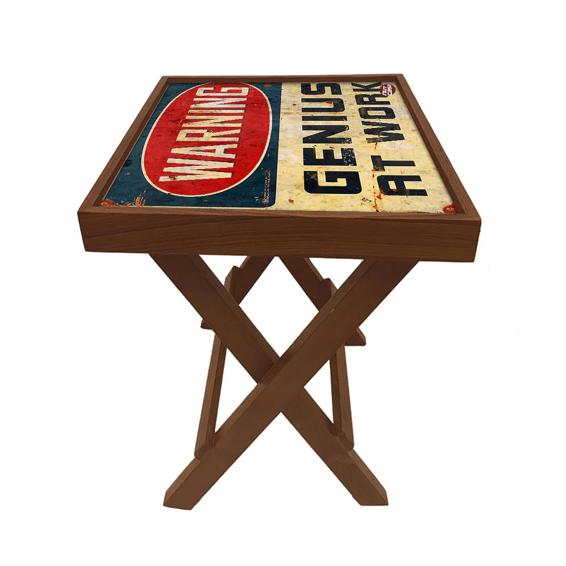 Folding Side Table - Teak Wood -Warning Genius At Work - Image 5