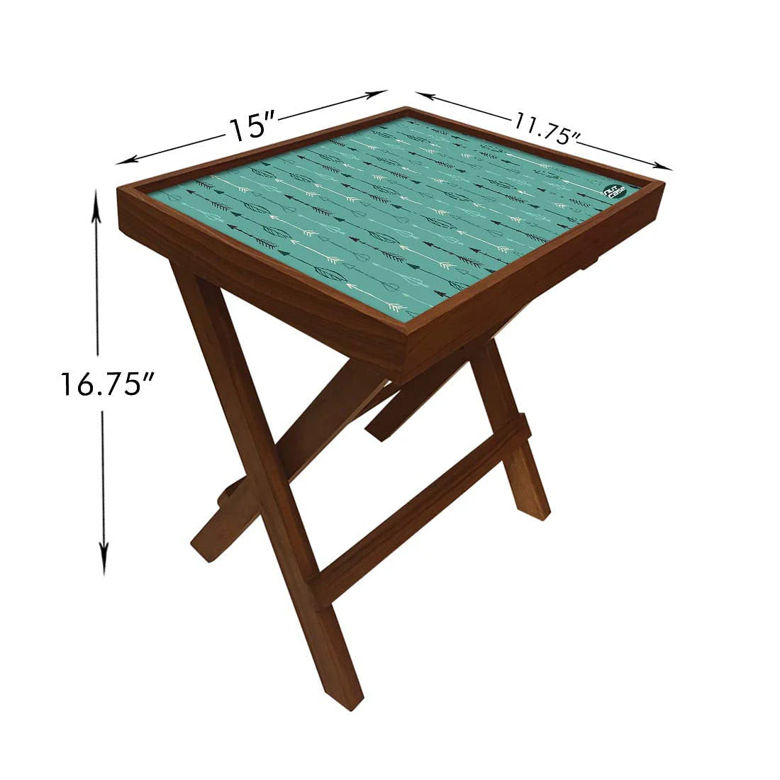 Folding Side Table - Teak Wood -Blue Arrows - Image 6