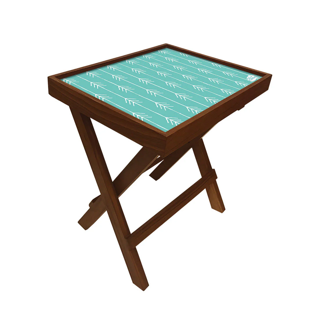 Folding Side Table - Teak Wood -Light Blue Arrow - Image 3