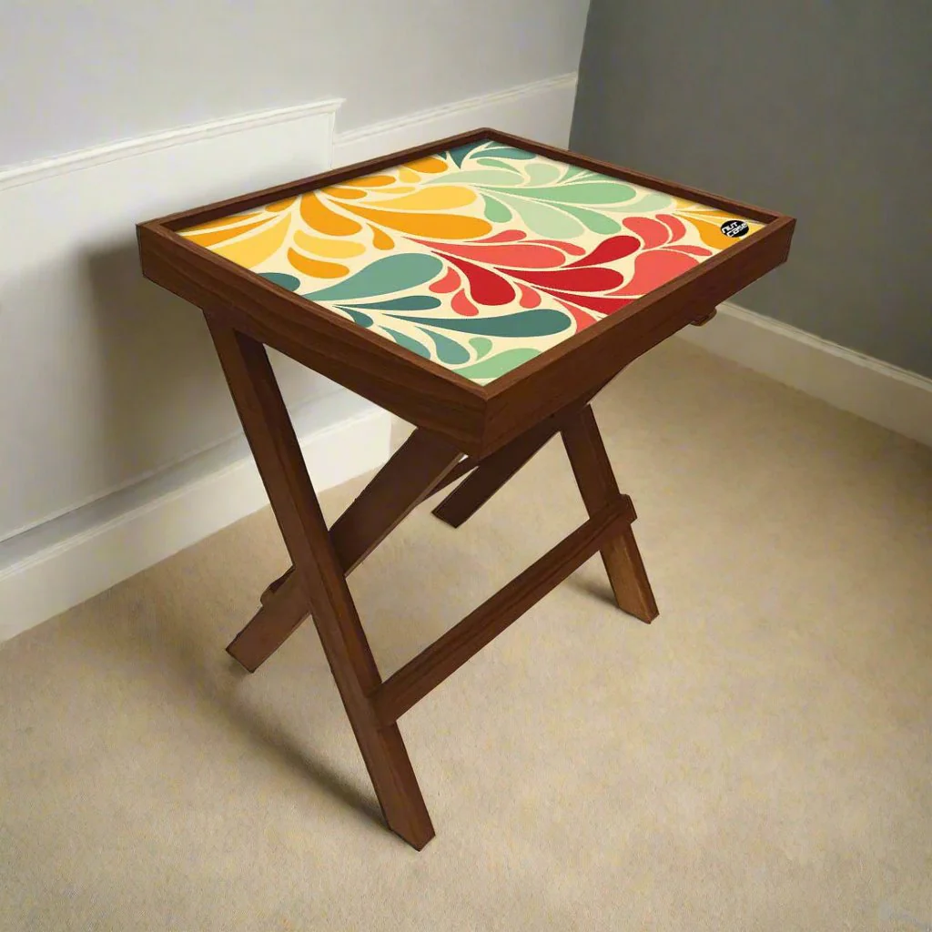 Folding Side Table - Teak Wood -Retro Flower - Image 3