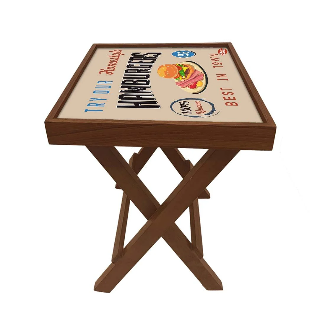 Folding Side Table - Teak Wood - Retro Diner Style Burgers - Image 5