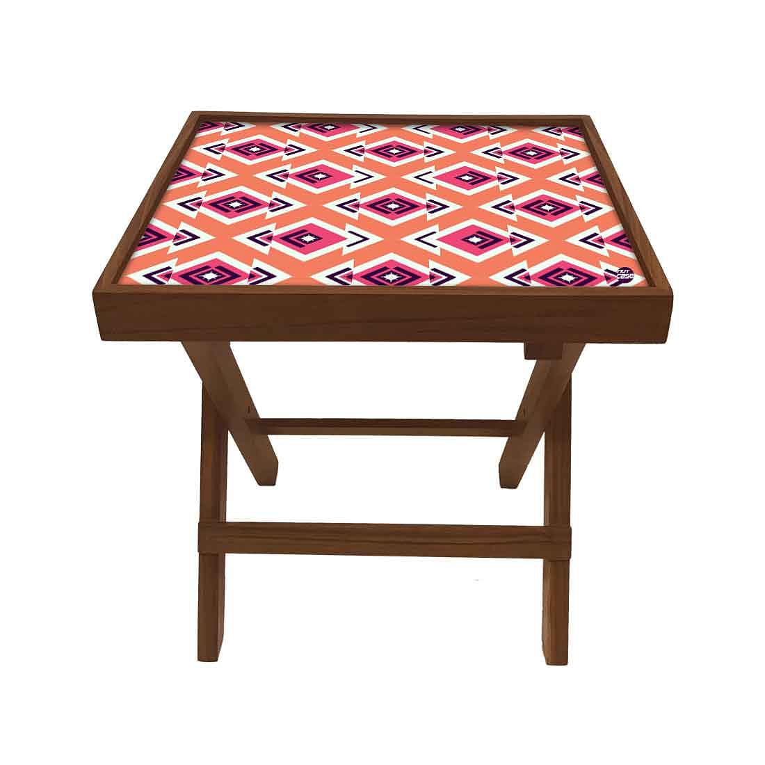 Folding Side Table - Teak Wood - Ethnic Pattern - Image 2