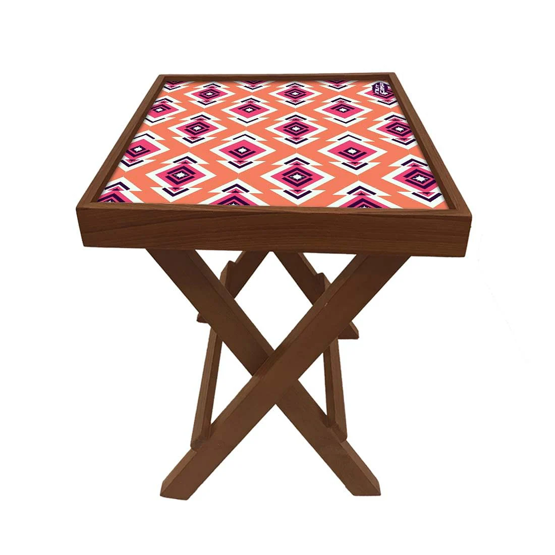 Folding Side Table - Teak Wood - Ethnic Pattern - Image 5