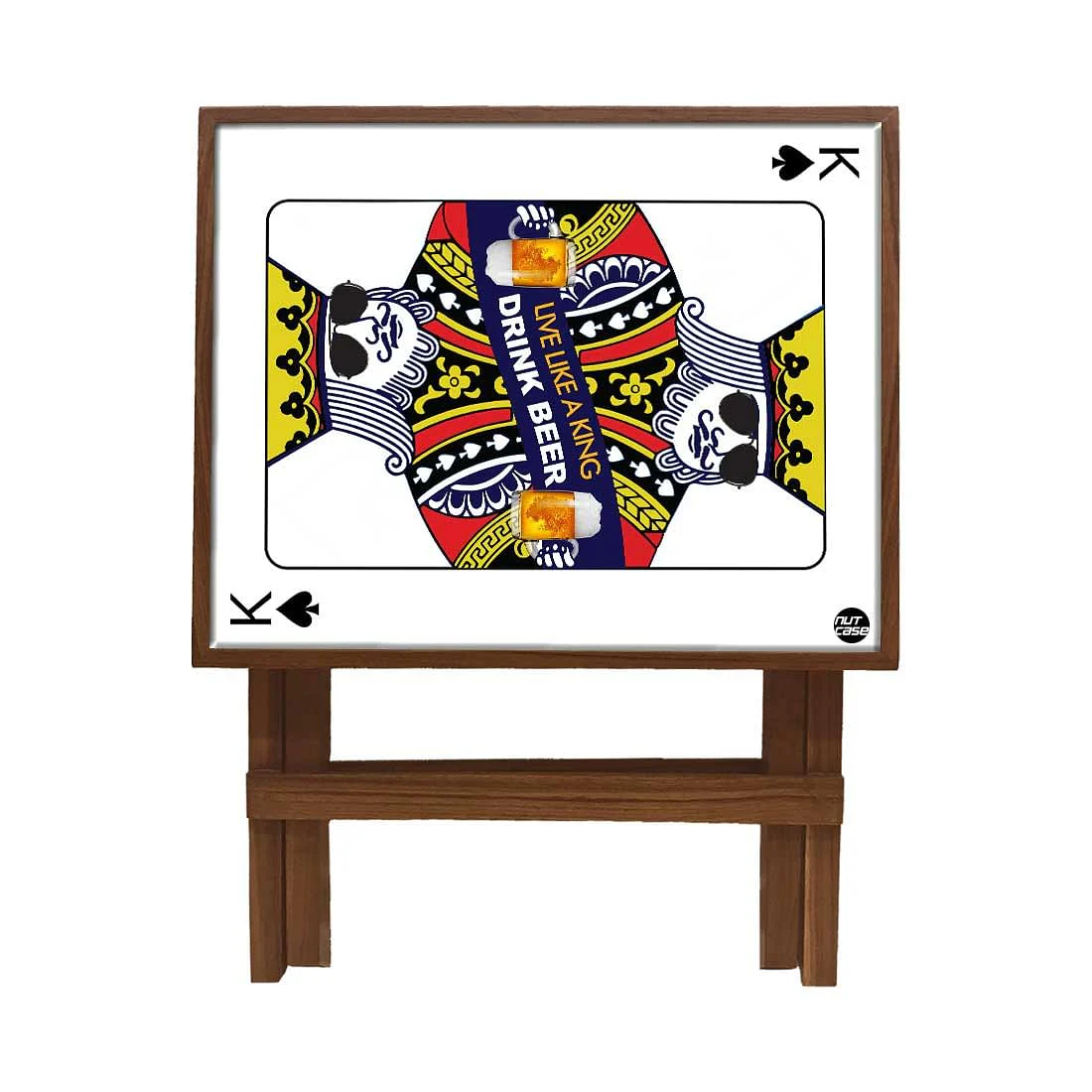 Folding Side Table - Teak Wood - Playing Cards King - Image 4
