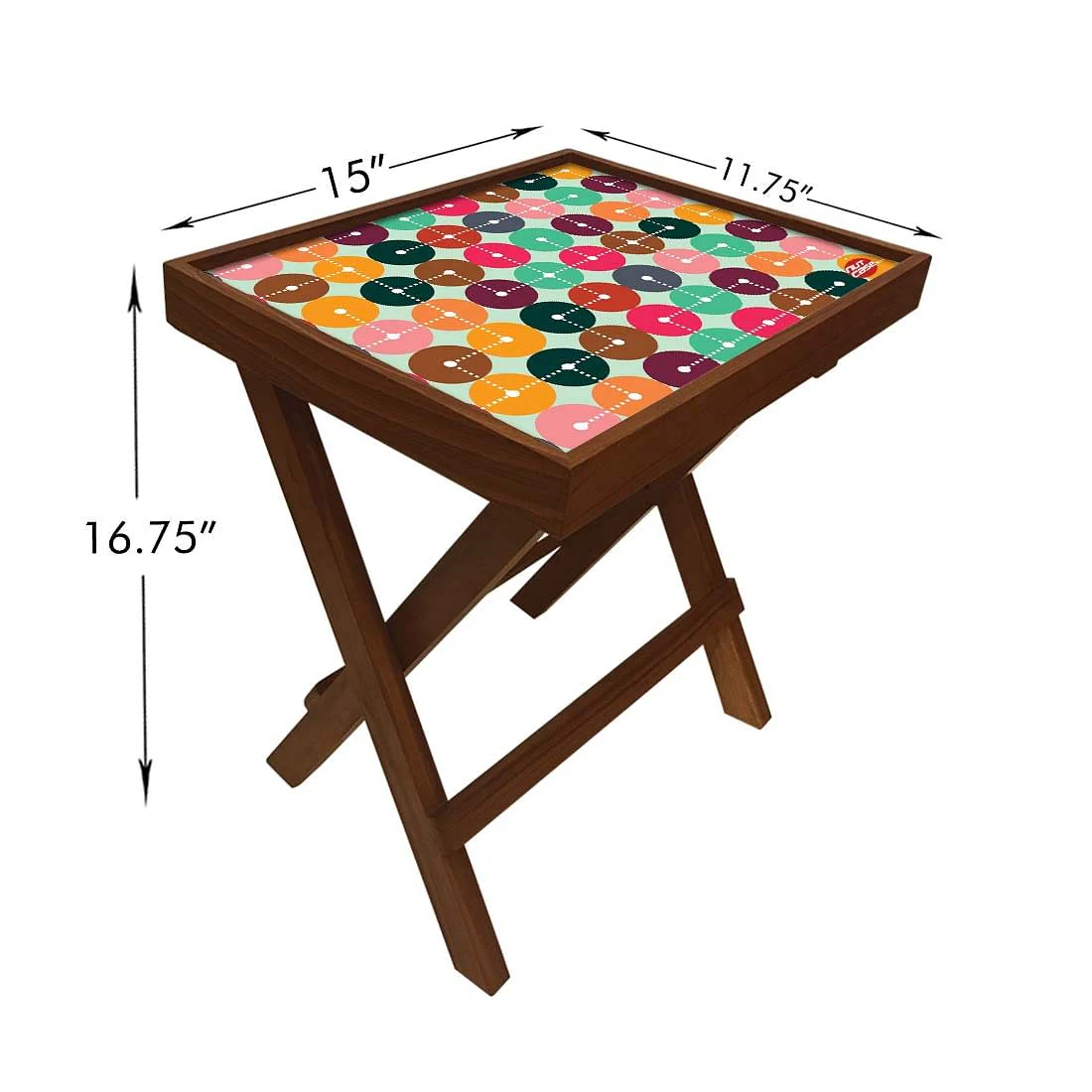 Folding Side Table - Teak Wood - Colorful Circle - Image 6