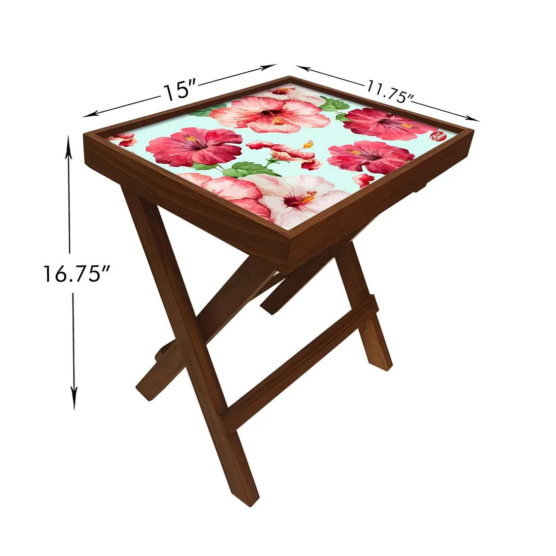 Folding Side Table - Teak Wood - Hibiscus Love - Image 6