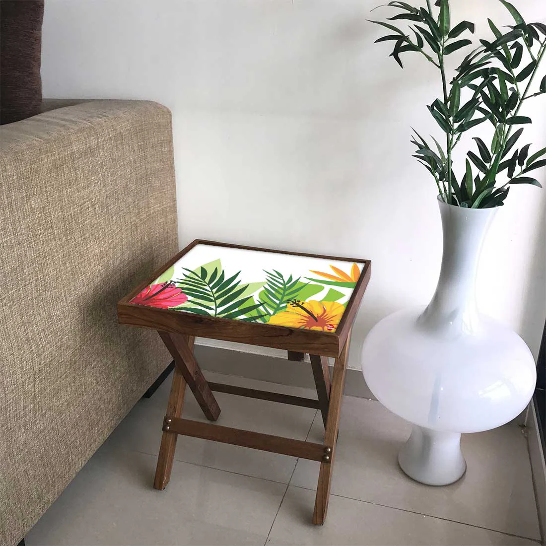 Folding Side Table - Teak Wood - Leaves