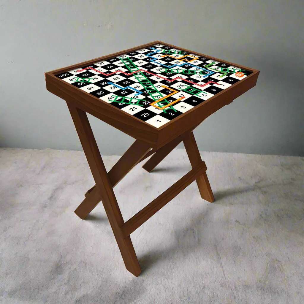 Folding Side Table - Teak Wood -Snake and Ladder - Image 3