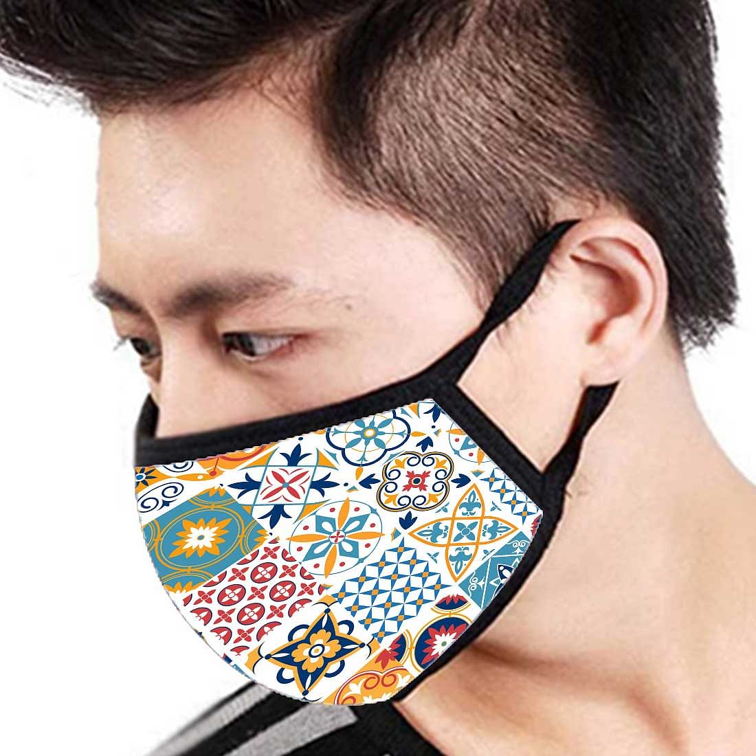 Face Masks Reusable Washable Set Of 2 -Spanish_tiles_orange - Image 3
