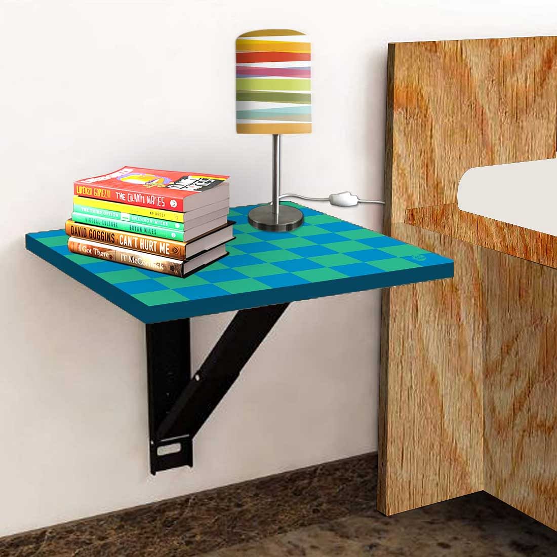 Space Saving Bedside Table Foldable   - Blue Green Check - Image 4