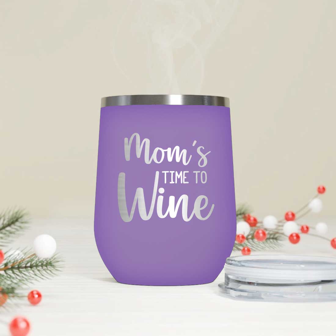 Designer Steel Travel Coffee Flask Mug With Lid Gift for Mothers Day Gifts - Mom's Time To Wine - Image 12