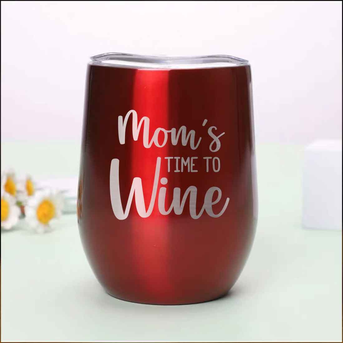 Designer Steel Travel Coffee Flask Mug With Lid Gift for Mothers Day Gifts - Mom's Time To Wine - Image 18