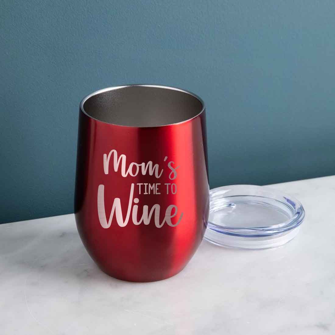 Designer Steel Travel Coffee Flask Mug With Lid Gift for Mothers Day Gifts - Mom's Time To Wine - Image 19