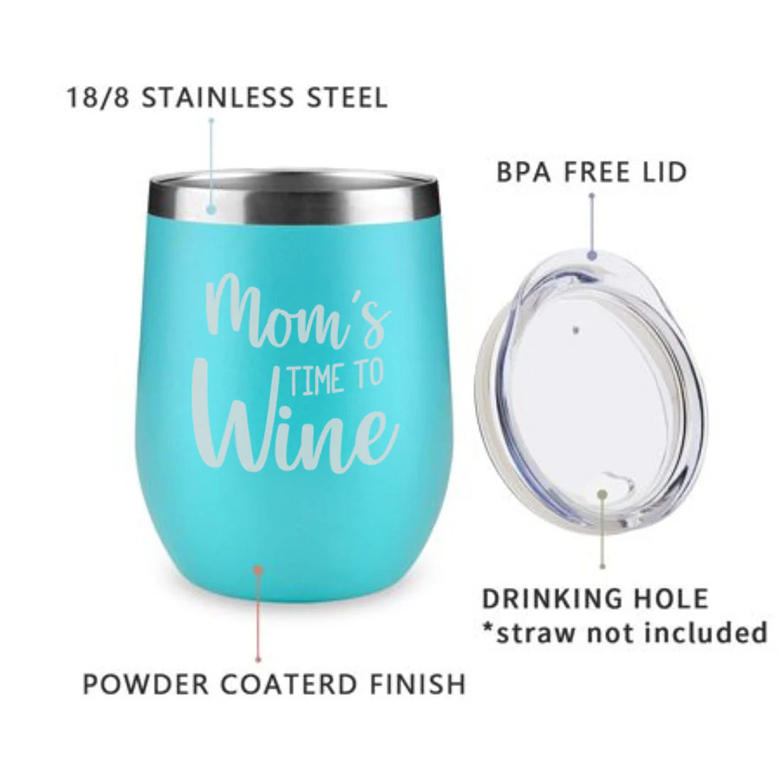 Designer Steel Travel Coffee Flask Mug With Lid Gift for Mothers Day Gifts - Mom's Time To Wine - Image 26