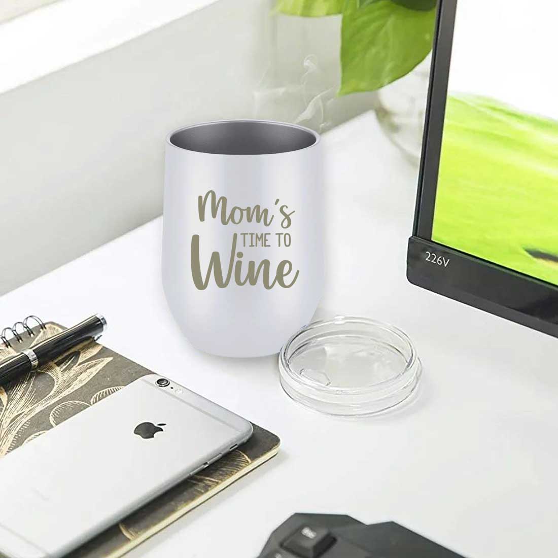 Designer Steel Travel Coffee Flask Mug With Lid Gift for Mothers Day Gifts - Mom's Time To Wine - Image 30