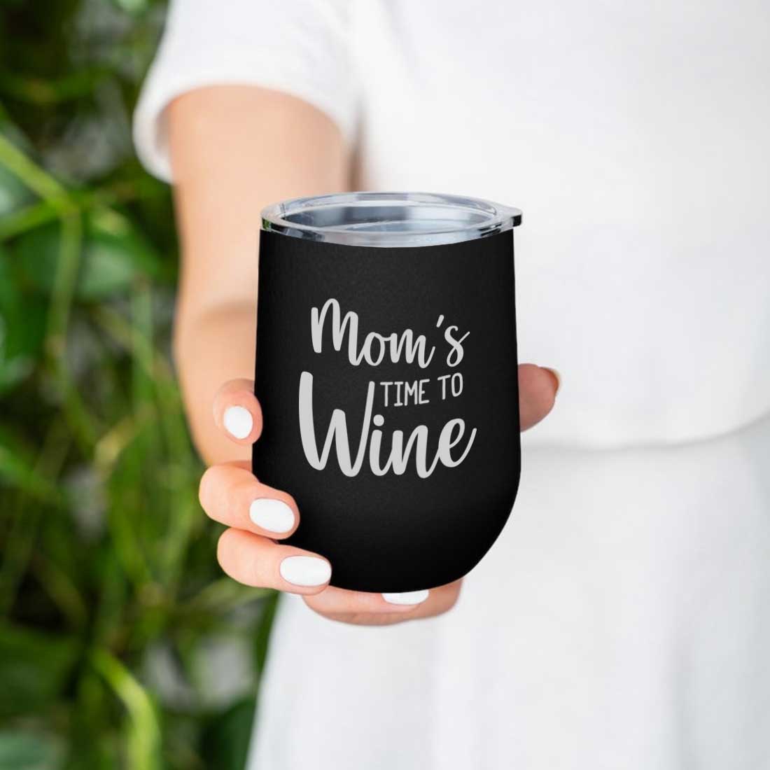 Designer Steel Travel Coffee Flask Mug With Lid Gift for Mothers Day Gifts - Mom's Time To Wine - Image 6