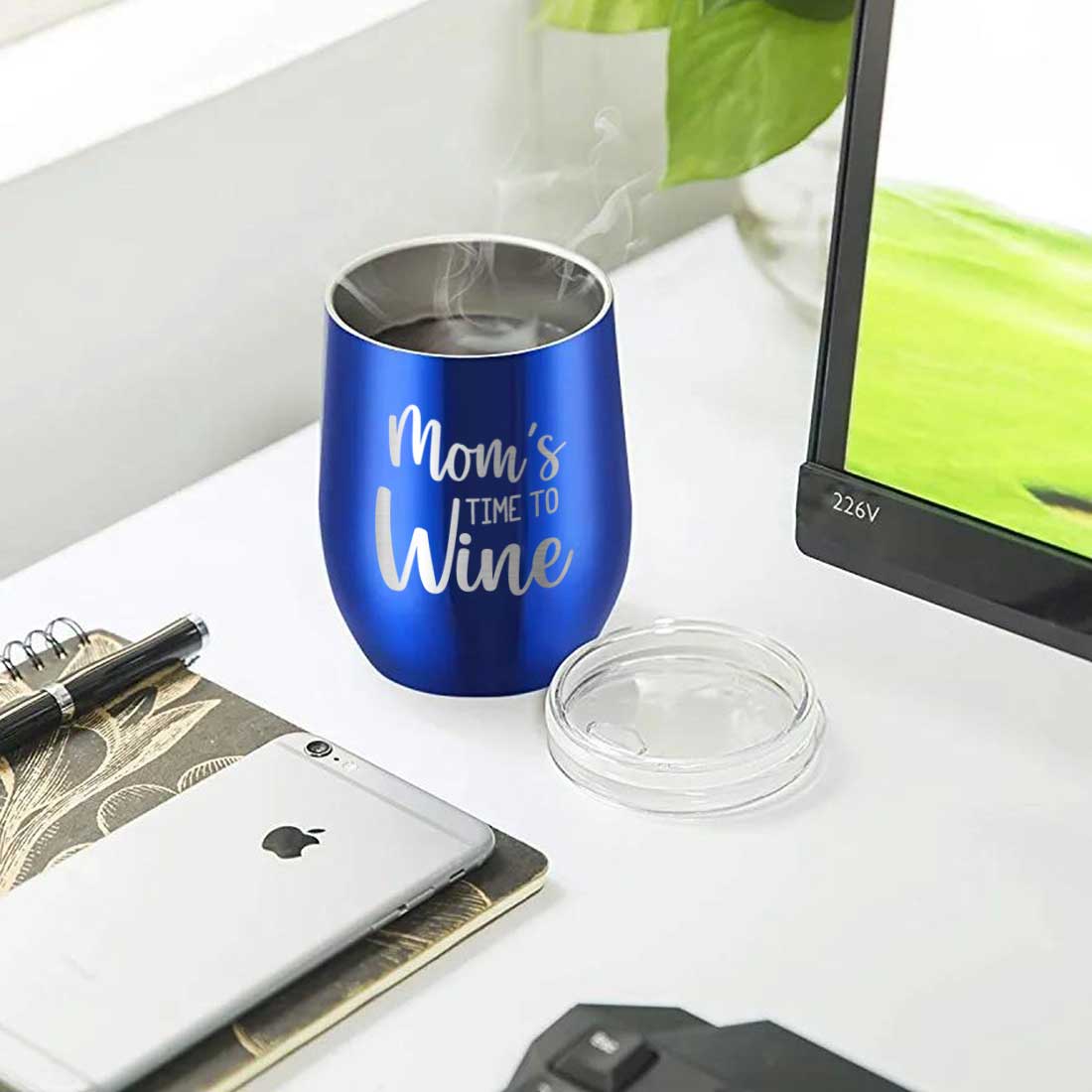 Designer Steel Travel Coffee Flask Mug With Lid Gift for Mothers Day Gifts - Mom's Time To Wine - Image 8