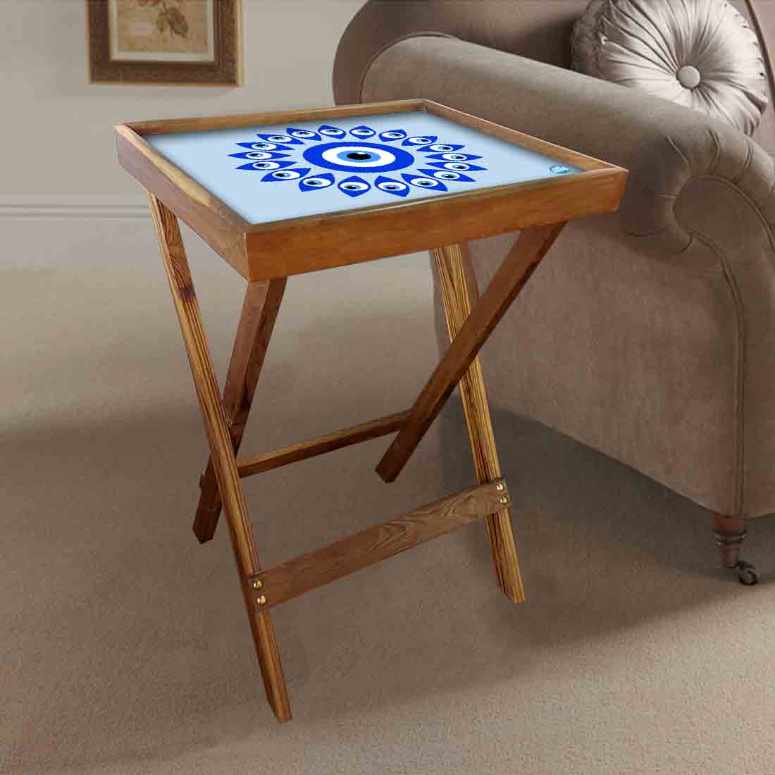 Wooden Folding Tray Side Table for Serving Snacks Tables - Evil Eye Protector - Image 4