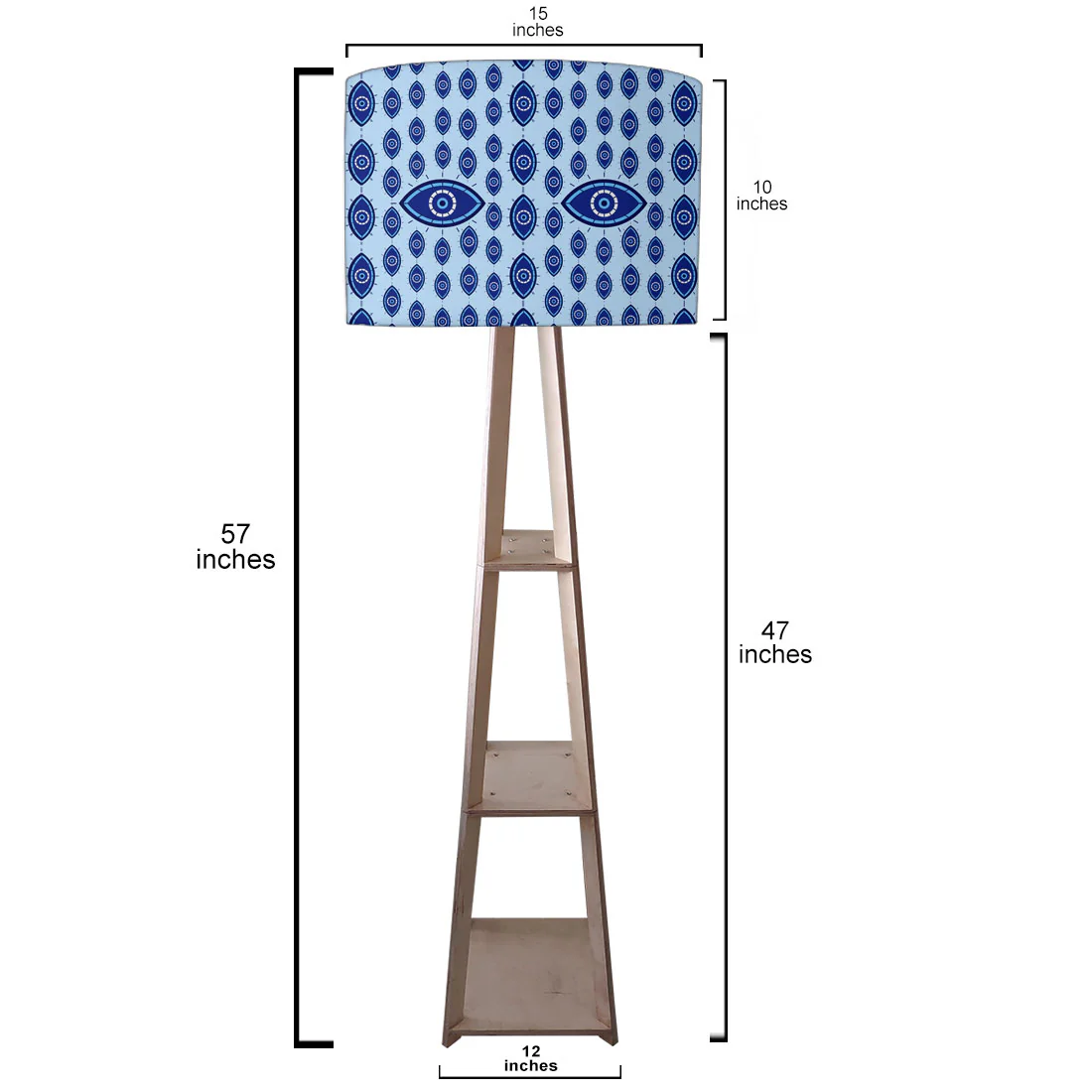Designer Wooden Tripod Floor Lamp with Shelf for Living Room - Evil Eye Protector - Image 18