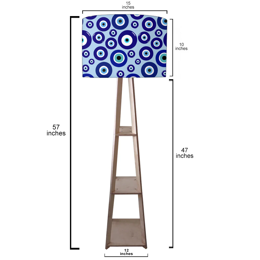 Designer Wooden Tripod Floor Lamp with Shelf for Living Room - Evil Eye Protector - Image 19