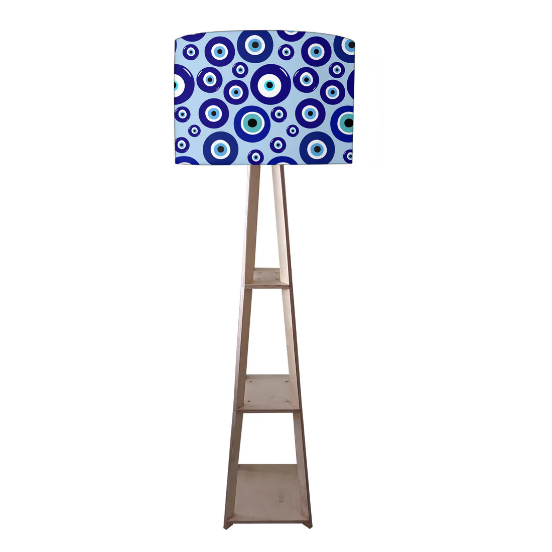 Designer Wooden Tripod Floor Lamp with Shelf for Living Room - Evil Eye Protector - Image 5