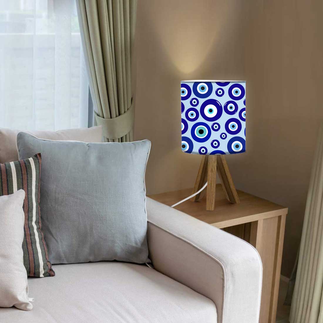 Wooden Table Lamp Mini Tripod Lamps for Kids Bedroom-Evil Eye Protector (3W LED Bulb Included) - Image 10
