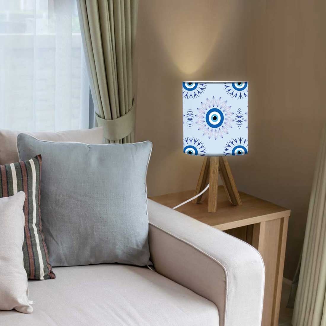 Wooden Table Lamp Mini Tripod Lamps for Kids Bedroom-Evil Eye Protector (3W LED Bulb Included) - Image 13