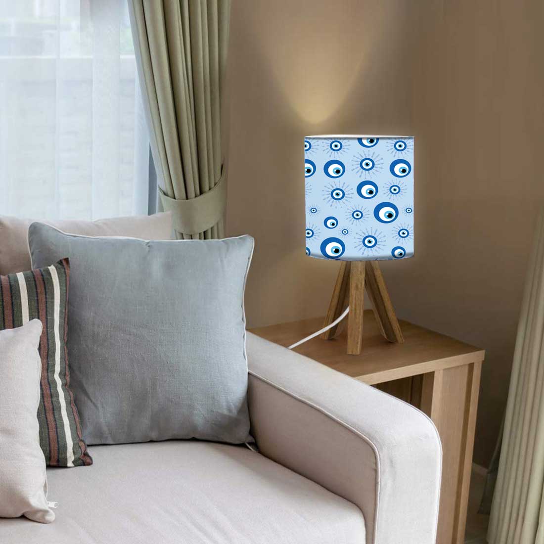 Wooden Table Lamp Mini Tripod Lamps for Kids Bedroom-Evil Eye Protector (3W LED Bulb Included) - Image 16