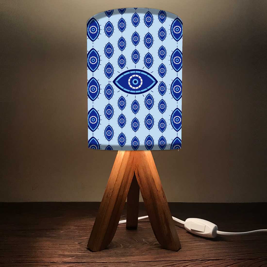 Wooden Table Lamp Mini Tripod Lamps for Kids Bedroom-Evil Eye Protector (3W LED Bulb Included) - Image 2