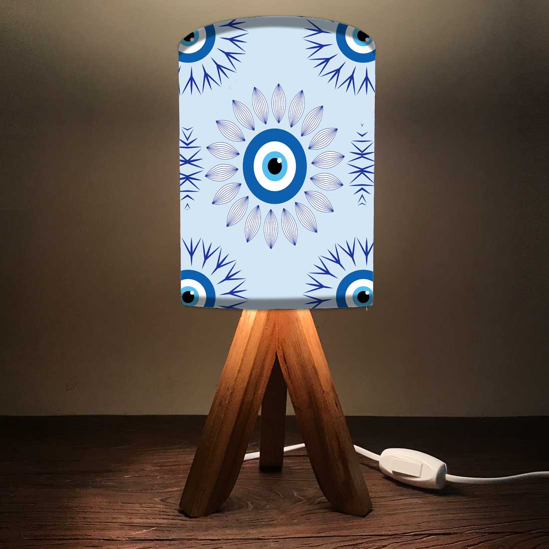 Wooden Table Lamp Mini Tripod Lamps for Kids Bedroom-Evil Eye Protector (3W LED Bulb Included) - Image 3