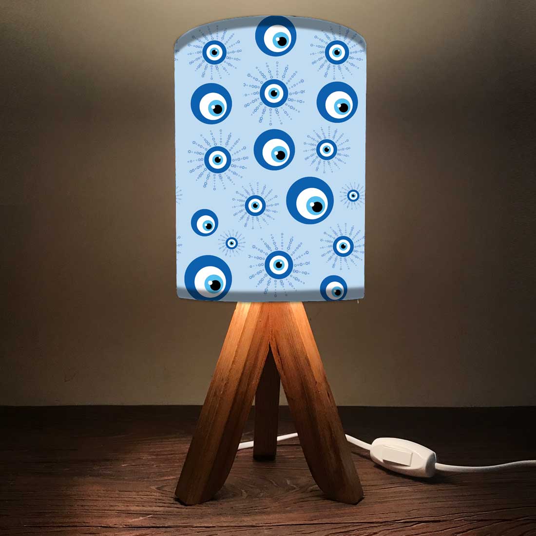 Wooden Table Lamp Mini Tripod Lamps for Kids Bedroom-Evil Eye Protector (3W LED Bulb Included) - Image 4