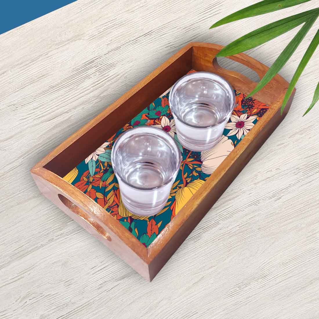 Designer Wooden Tray for Food Serving with Handle Set of 3 - Yellow Flower - Image 3